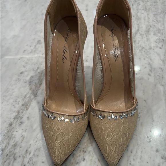 Monique Lhuillier Shoes - Nude Lace Heels with Rhinestones